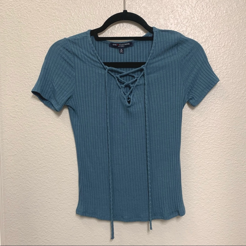Lace up short sleeve top